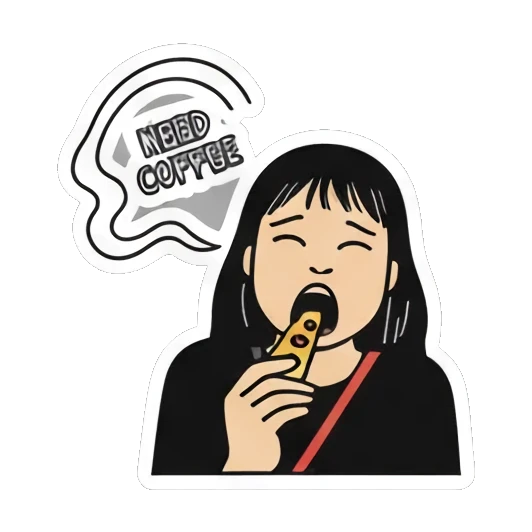 吃披萨想咖啡 Girl's Daily Moods sticker for expressive chats and social replies.