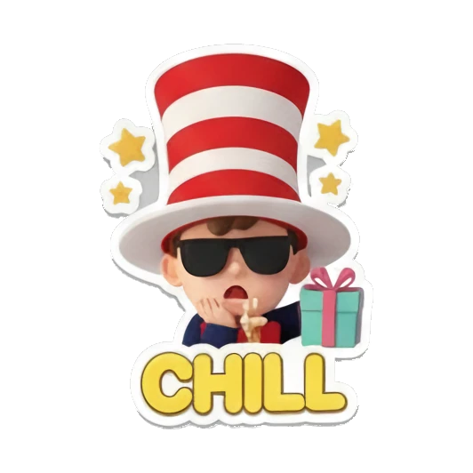 Boy floating on pool ring Whimsical Hat Boy Adventures sticker for expressive chats and social replies.