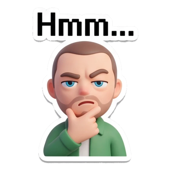 Man thinking with hand on chin Casual Guy Daily Vibes sticker for expressive chats and social replies.