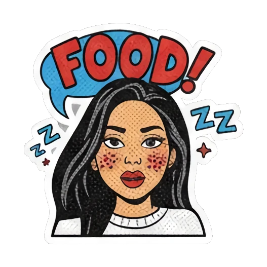 想吃东西流口水 Retro Comic Girl Vibes sticker for expressive chats and social replies.