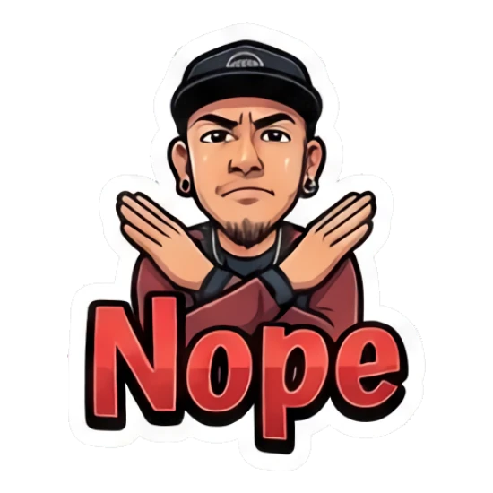 Man crossing his arms to indicate a firm nope. Cool Guy Daily Vibes sticker for expressive chats and social replies.
