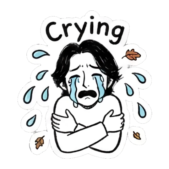 Sad boy hugging himself crying, text Crying Autumn Indie Doodle Guy sticker for expressive chats and social replies.