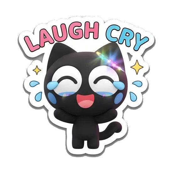 黑猫笑出眼泪 Melodic Black Cat sticker for expressive chats and social replies.