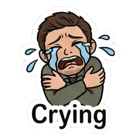 Man crying loudly with tears streaming down his face Everyday Guy Expressions sticker for expressive chats and social replies.