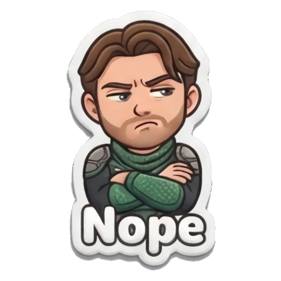 Annoyed hero with crossed arms saying Nope. Heroic Daily Vibes sticker for expressive chats and social replies.