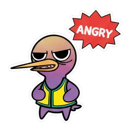 小鸟愤怒瞪眼，头顶ANGRY文字，表示暴躁 Funny Bird Daily Life sticker for expressive chats and social replies.