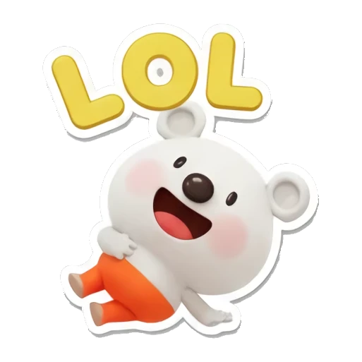 Polar bear cub rolling on floor with LOL text, laughing hysterically. Cheerful Polar Bear Cub sticker for expressive chats and social replies.