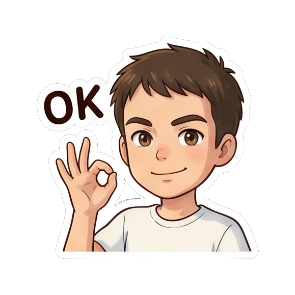 Chibi boy making an OK hand gesture with a confident smile. Daily Life of a Chibi Boy sticker for expressive chats and social replies.