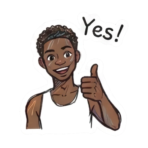 Happy young man giving a thumbs up with text Yes Doodle Boy Expressions sticker for expressive chats and social replies.
