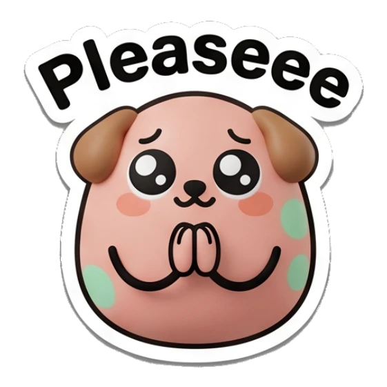 Egg with puppy eyes and folded hands with text Pleaseee Little Egg Buddies sticker for expressive chats and social replies.