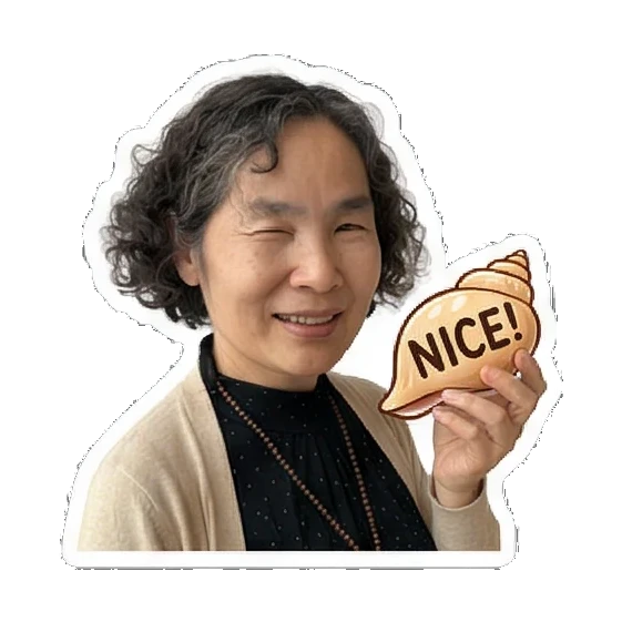 Mother holding a seashell Cheerful Grandma Daily Life sticker for expressive chats and social replies.
