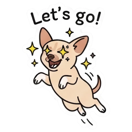 Chihuahua jumping excitedly with sparkling stars Chihuahua Moods sticker for expressive chats and social replies.