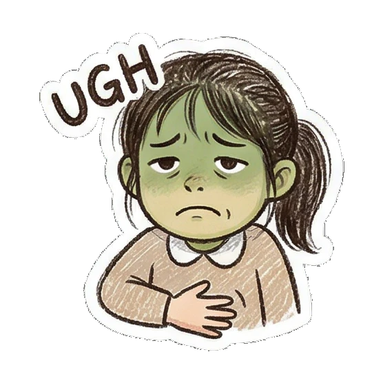 sick girl feeling green Little Girl Daily Vibes sticker for expressive chats and social replies.