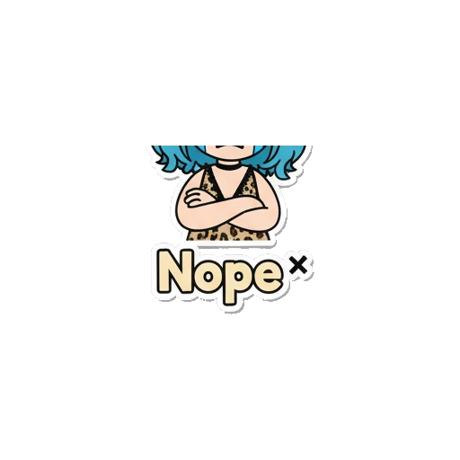 Blue-haired girl looking thoughtful and pensive with text Hm... Blue-Haired Fashionista sticker for expressive chats and social replies.