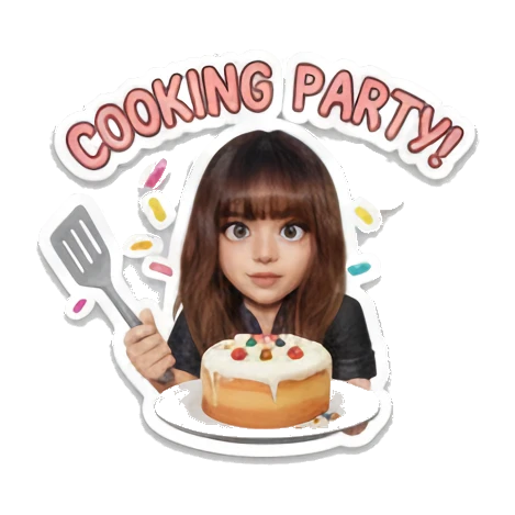 Girl chef holding spatula near cake, festive, COOKING PARTY Little Chef Adventures sticker for expressive chats and social replies.