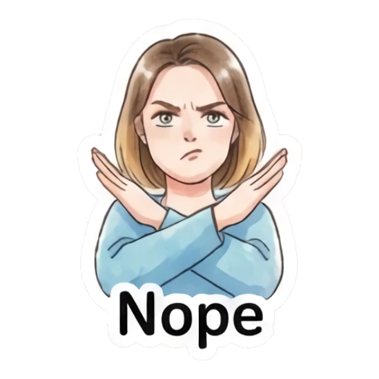 Firm young woman crossing arms to say no Modern Girl Expressions sticker for expressive chats and social replies.