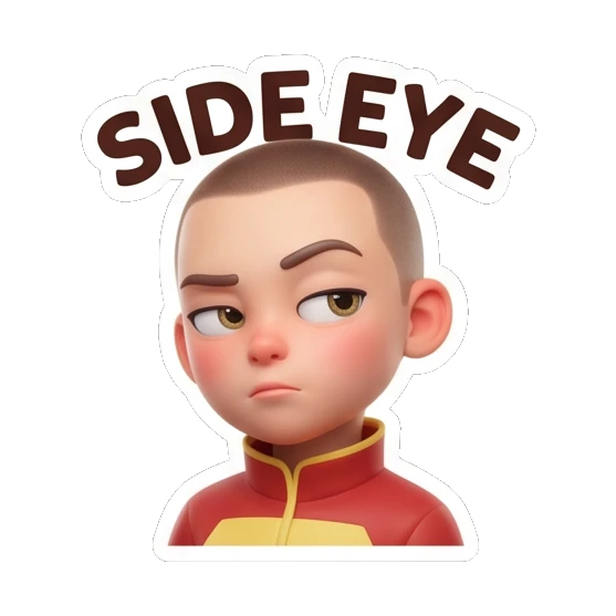 Pilot boy looking sideways with skepticism, side-eye expression. Cool Pilot Adventures sticker for expressive chats and social replies.