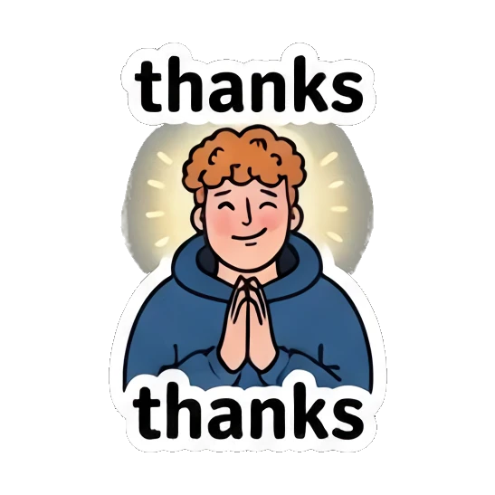Grateful ginger athlete with hands together with text thanks Ginger Athlete Vibes sticker for expressive chats and social replies.