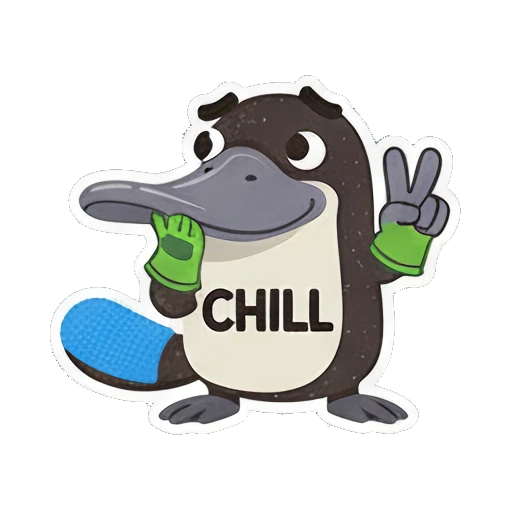 Chill platypus making peace sign with CHILL text Playful Platypus Pals sticker for expressive chats and social replies.