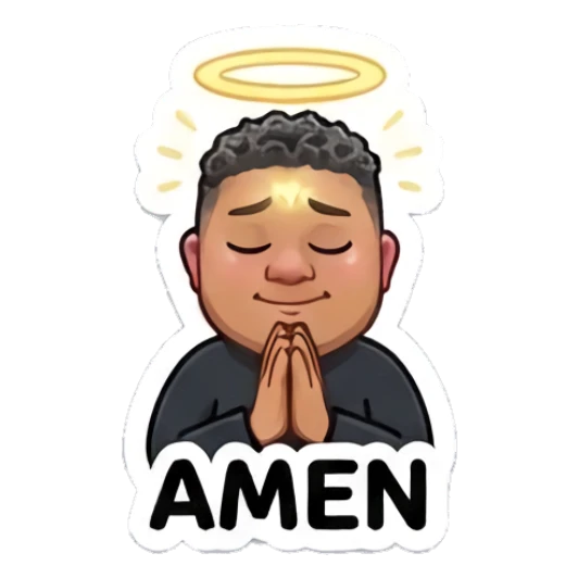Man praying with halo, text AMEN Cool Guy Daily Vibes sticker for expressive chats and social replies.