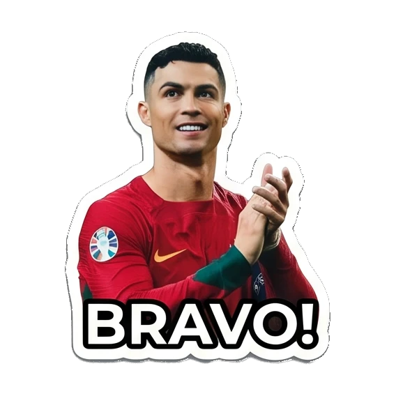 Cristiano Ronaldo clapping with BRAVO text Cristiano Ronaldo Expressions sticker for expressive chats and social replies.