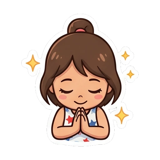 Girl with hands together in a thankful prayer pose Cheerful Star Girl Adventures sticker for expressive chats and social replies.