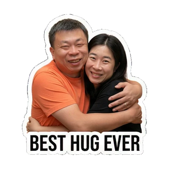husband and wife hugging Sweet Couple Moments sticker for expressive chats and social replies.