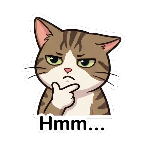 Tabby cat thinking with a paw on its chin Tabby Cat Daily Adventures sticker for expressive chats and social replies.