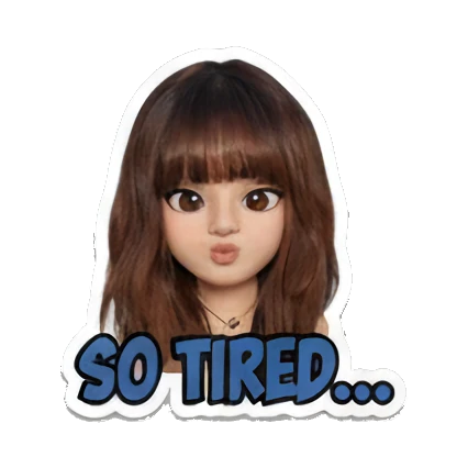 Girl looking exhausted with droopy eyes, text 'SO TIRED...' Modern Girl Daily Vibes sticker for expressive chats and social replies.