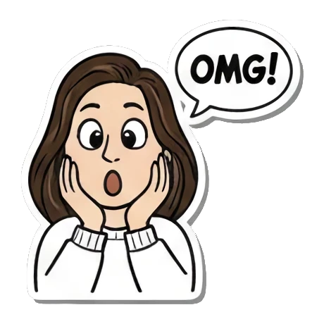 惊讶女孩说OMG Cartoon Girl Expressions sticker for expressive chats and social replies.