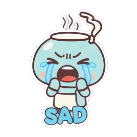 Blue teapot character crying loudly with text SAD Teapot Buddy Daily Life sticker for expressive chats and social replies.