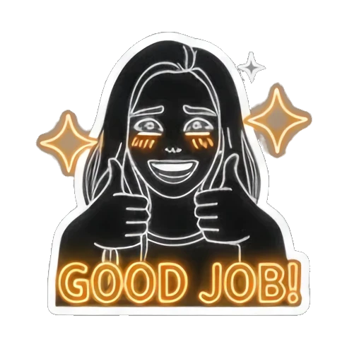 霓虹女孩点赞GOOD JOB! Neon Glow Girl sticker for expressive chats and social replies.