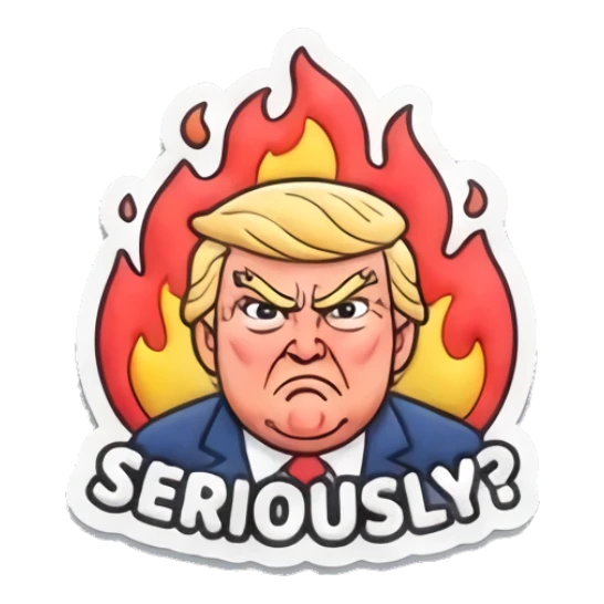 Trump looking angry with fire background, text SERIOUSLY “DUMP TRUMP!” sticker for expressive chats and social replies.