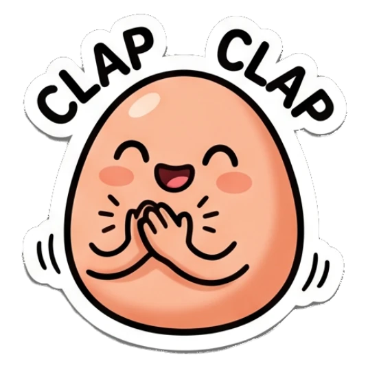 Cheerful egg clapping hands and text CLAP CLAP Little Egg Emotions sticker for expressive chats and social replies.