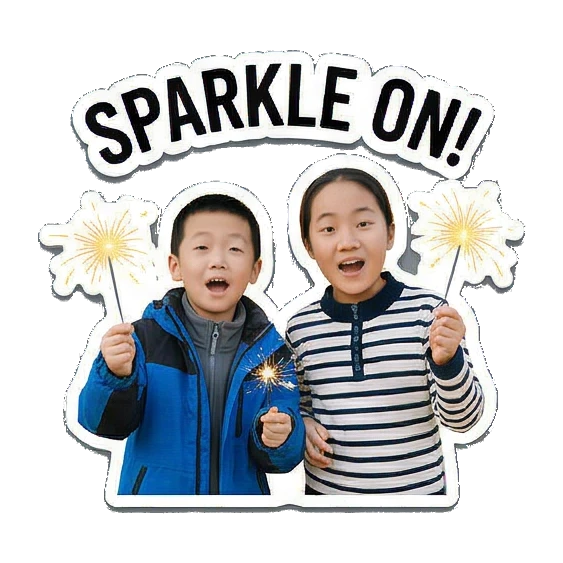 手持仙女棒闪耀 New Year Kids Duo sticker for expressive chats and social replies.