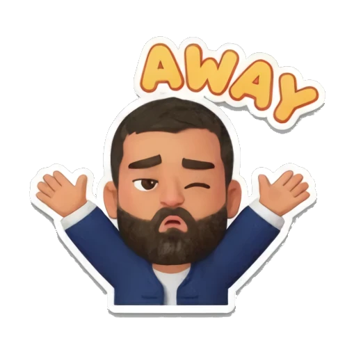 胡子大叔挥手拒绝，表情无奈，带有GO AWAY文字 Bearded Man Daily Expressions sticker for expressive chats and social replies.