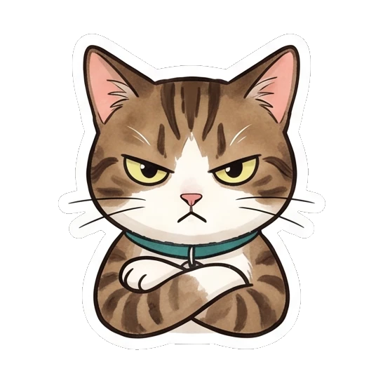 Tabby cat looking stern with arms crossed Tabby Cat Daily Life sticker for expressive chats and social replies.