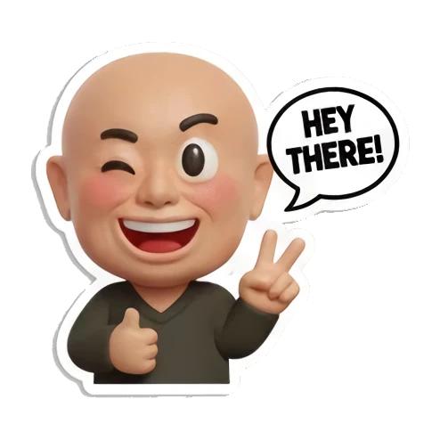 光头小哥比耶打招呼 Baldy Buddy Daily Vibes sticker for expressive chats and social replies.