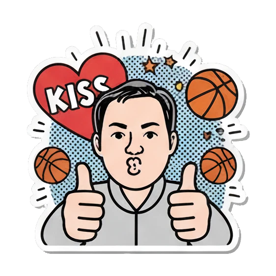 Man crying with thumbs up Basketball Pop Art Guy sticker for expressive chats and social replies.