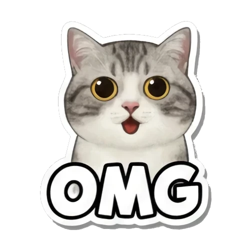 Surprised cat saying OMG. Cute Cat Expressions sticker for expressive chats and social replies.