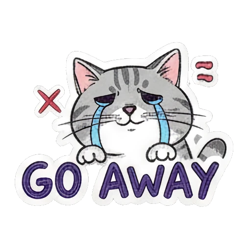 Sad cat saying go away Playful Gray Tabby Diary sticker for expressive chats and social replies.