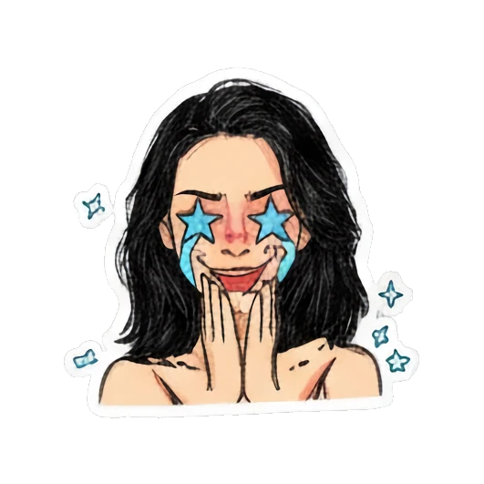 Girl with star-shaped eyes looking excited and happy Doodle Girl Daily Vibes sticker for expressive chats and social replies.