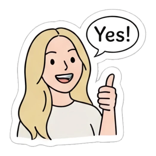 Blonde girl giving a thumbs up with text Yes! Blonde Girl Daily Vibes sticker for expressive chats and social replies.