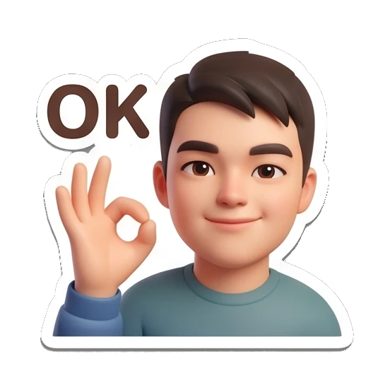 Boy making an OK hand gesture with a confident smile. Cheerful 3D Boy Expressions sticker for expressive chats and social replies.