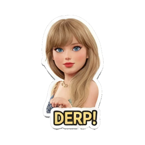 Blonde girl looking bored with 'DERP!' text, silly expression. Pop Star Party Vibes sticker for expressive chats and social replies.
