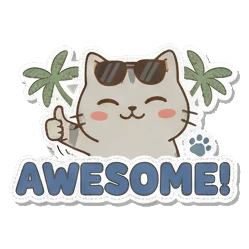 Cool cat with sunglasses saying AWESOME Cozy Tabby Daily sticker for expressive chats and social replies.