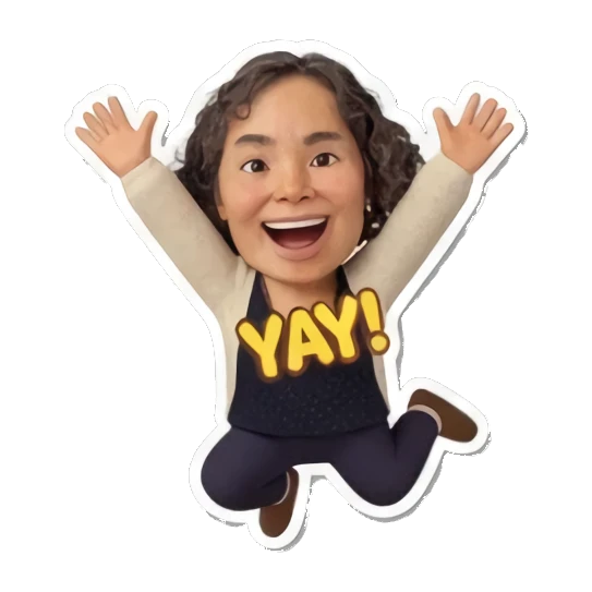 Excited mom jumping for joy Cheerful Curly Mom sticker for expressive chats and social replies.