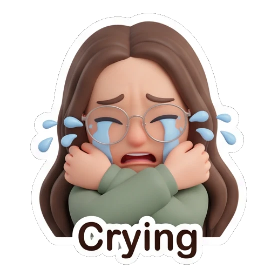 Sad girl with glasses crying with crossed arms. Cute Glasses Girl Daily sticker for expressive chats and social replies.