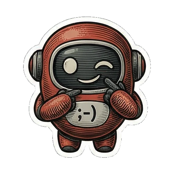 眨眼调皮的机器人 Vintage Bot Emotions sticker for expressive chats and social replies.