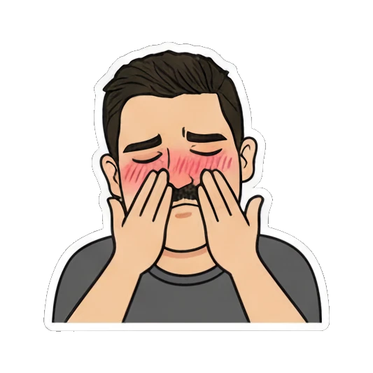 Mustache man blushing with Oops text Mustache Man Daily Vibes sticker for expressive chats and social replies.